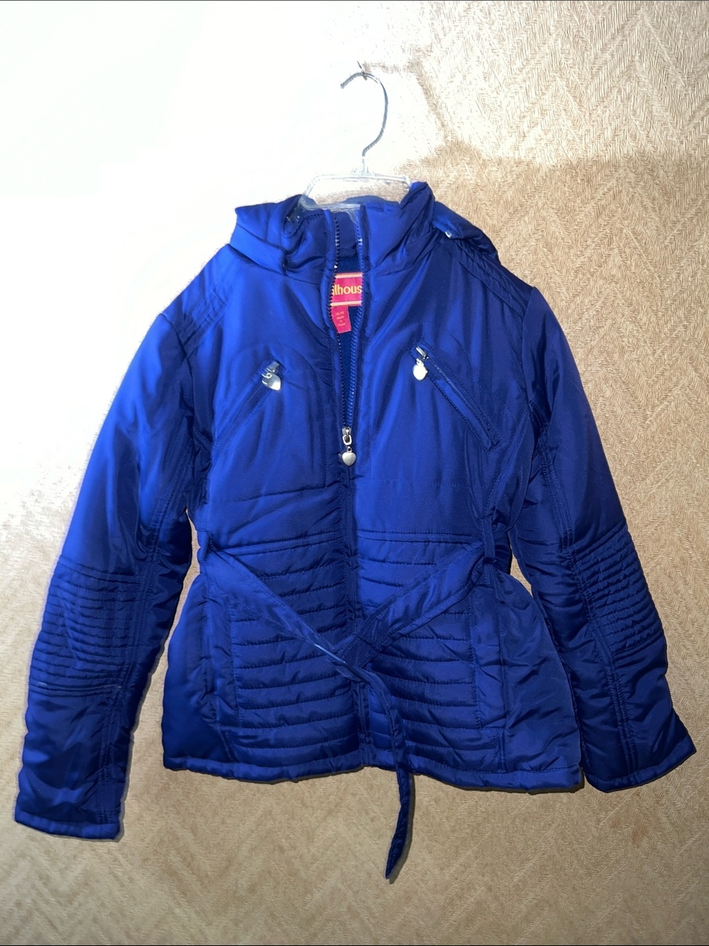Dollhouse Deep Blue Quilted Jacket with Silver Heart Zippers.  Size 14/16. New.